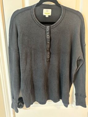 OFFLINE by Aerie Thermal Shirt Women’s L Black Knit Snap Long Sleeve Cotton